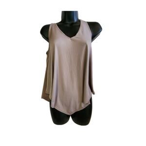 First Love Tunic Top Small Latte Flowy V Neck Sleeveless Minamalist Boho Casual